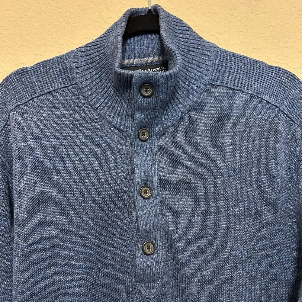 Banana Republic 100% Italian Linen Mock Neck Henley Sweater Mens XL Blue